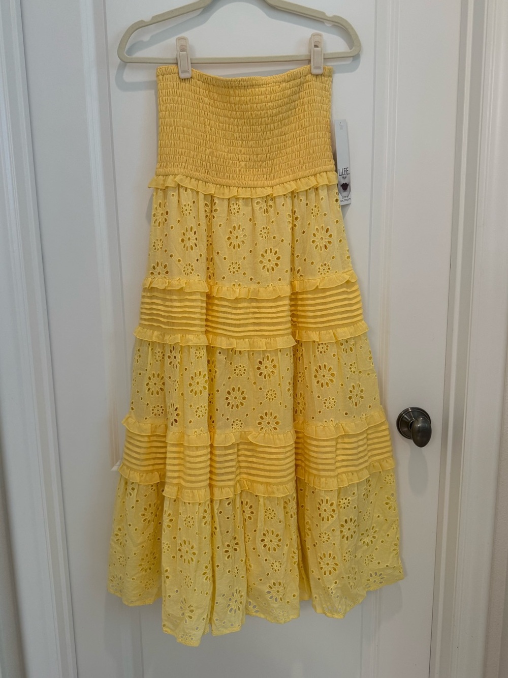 Yellow Eyelet Tiered Maxi Skirt - NWT